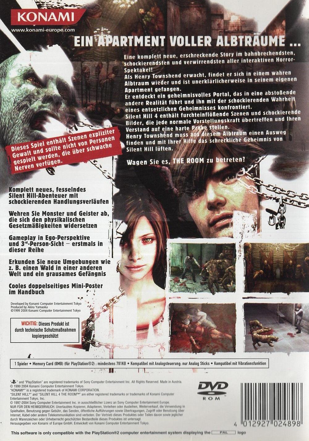 Silent Hill 4: The Room - PlayStation 2 Rückseite