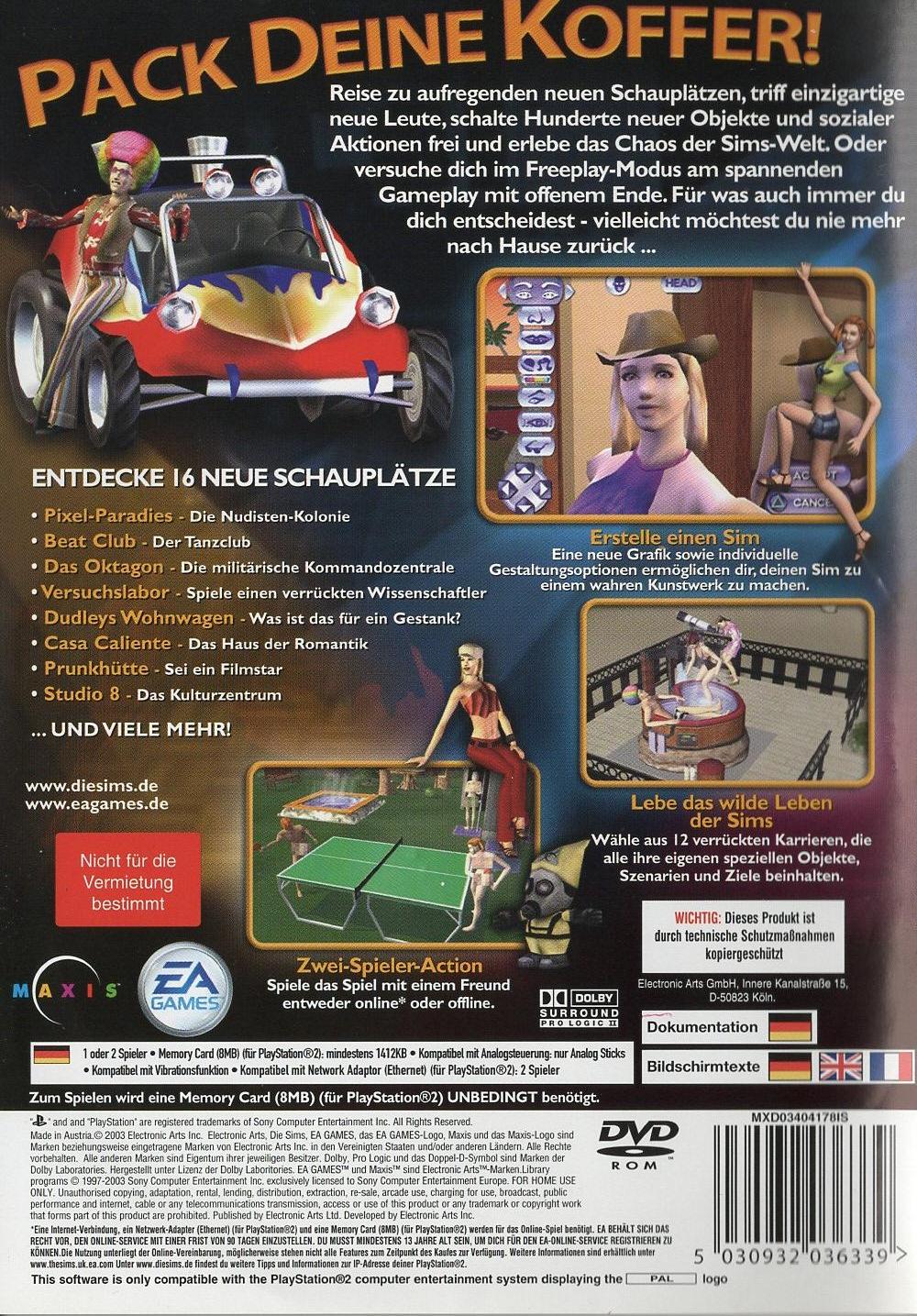 Die Sims brechen aus - PlayStation 2 Rückseite